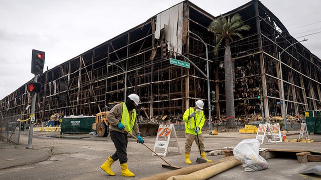 Crews Clean Up After  Warehouse Blaze in Boyle Heights 