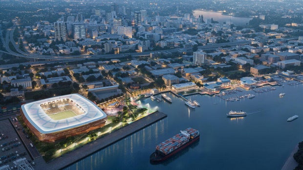 Oakland Roots and Soul SC Howard Terminal stadium aerial view