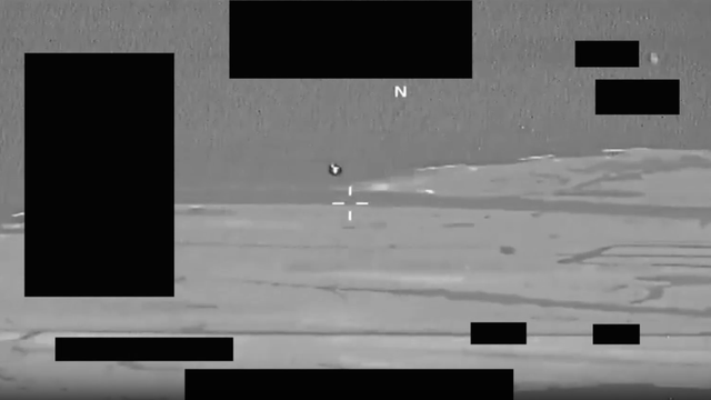 A screenshot of footage from the U.S. military in 2020 showing a balloon-like object. 
