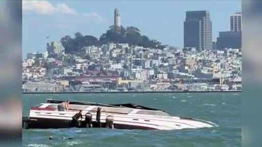 Capsized boat in San Francisco Bay