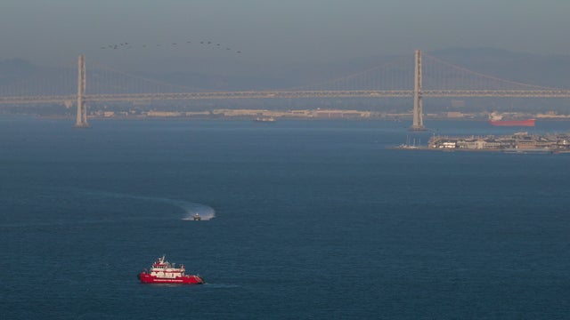 Boat sinks near Alcatraz Island in San Francisco 