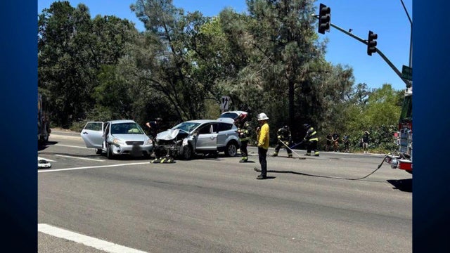 A two-car crash injured three people near Browns Ravine 