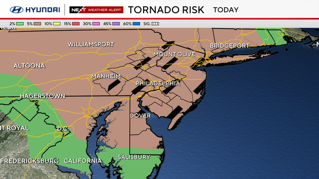 Rare risk of dangerous EF-2 tornadoes over Philadelphia Saturday evening