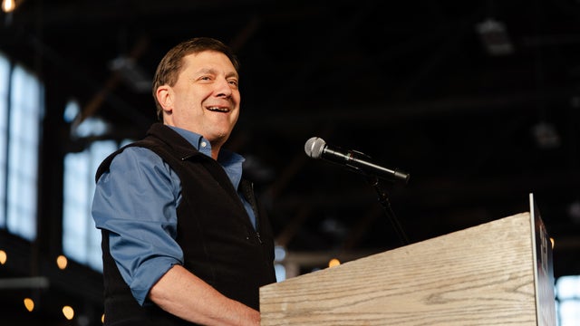 Former State Senator Troy Jackson speaks during a Fighting Oligarchy event in Portland, Maine, on May 25, 2026. 