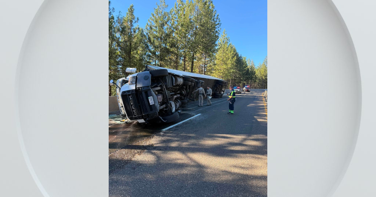 Semi-truck overturns on I-80 in Placer County, forcing full westbound closure