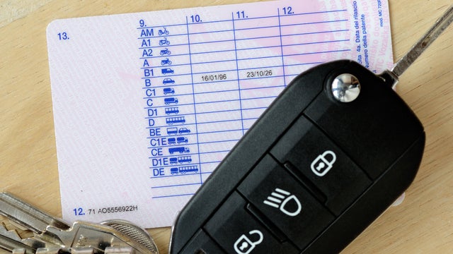 Driving license with car key 