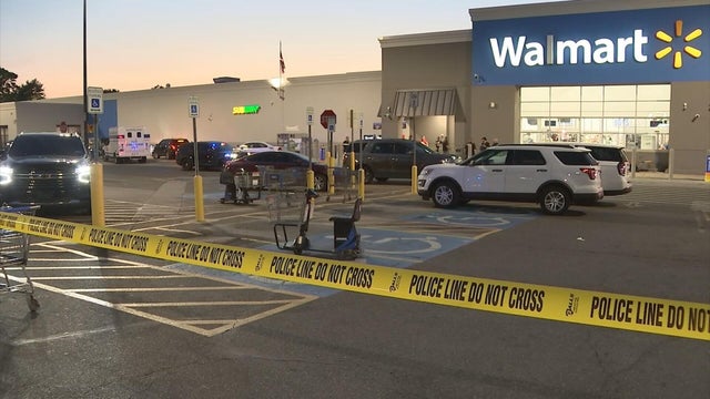 Police tape outside a Walmart store 