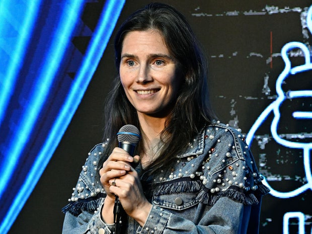 Comedian Amanda Knox performs at The Ice House Comedy Club on March 25, 2026, in Pasadena, California. 