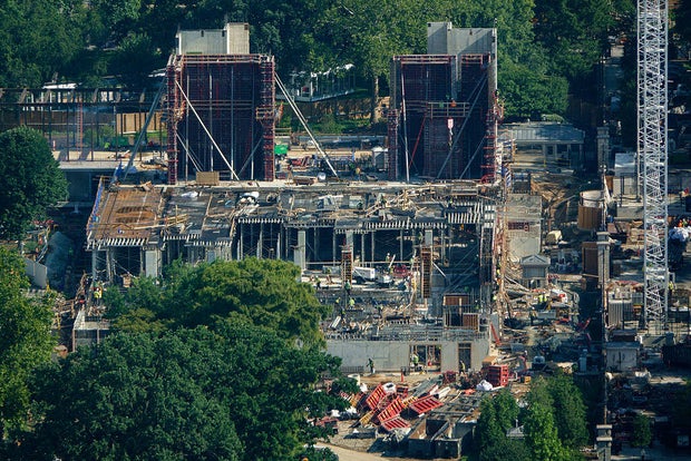 Construction continues on the East Wing ballroom project at the White House on Aug. 6, 2026, in Washington, DC.