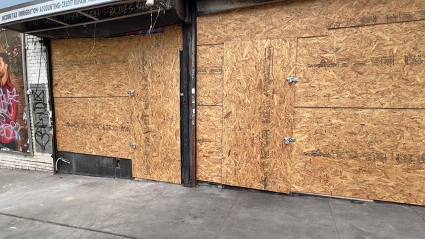 Boarded up businesses