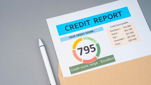 Close-up of credit report with pen. 