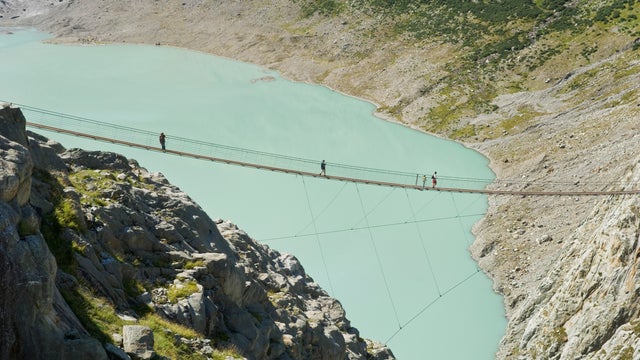 Trift suspension bridge. trift glacier. Switzerland 