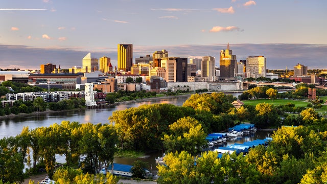 Saint Paul skyline and Mississippi River in Minnesota 