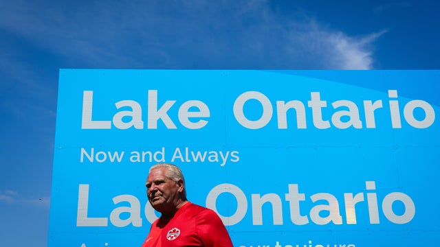 Premier Doug Ford Unveils Sign Following Trump's Renaming Of Lake Ontario 