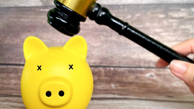 Court Gavel and Piggy Bank Legal Finance Concept 