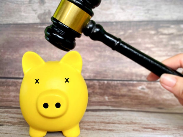 Court Gavel and Piggy Bank Legal Finance Concept