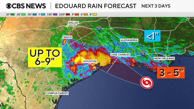 Map - rainfall forecast for Tropical Storm Edouard 