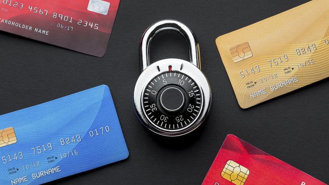 Top view credit cards with lock 