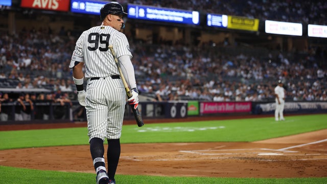 Aaron Judge #99 of the New York Yankees looks on during the game against the Colorado Rockies at Yankee Stadium on September 8, 2026 in New York, New York. 