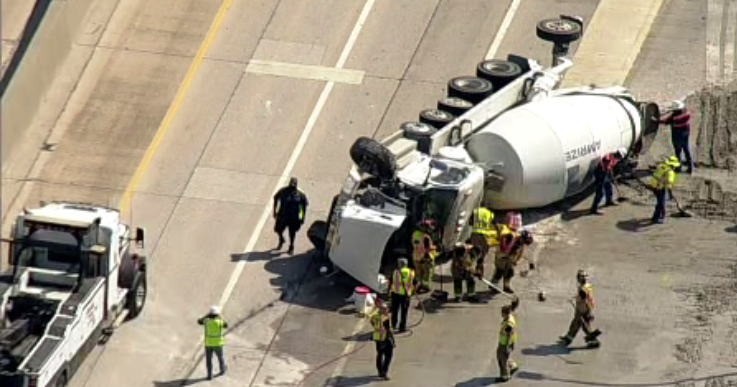 Concrete truck overturns on Dallas North Tollway in Plano, shuts down ...