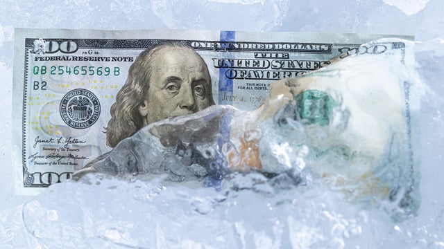 One Hundred Dollar Bill Frozen in Ice 