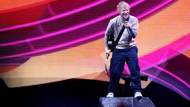 Ed Sheeran performs at a concert in 2025 at TD Garden in Boston 