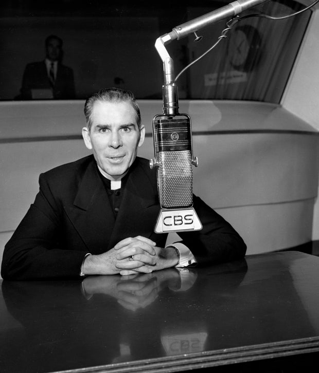 Msgr. Fulton J. Sheen, Catholic priest, at CBS Radio microphone. September 28, 1951.