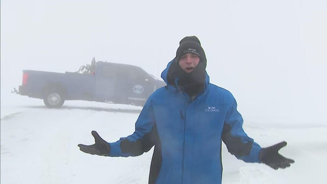 Snow falls near the summit of Pikes Peak in southern Colorado