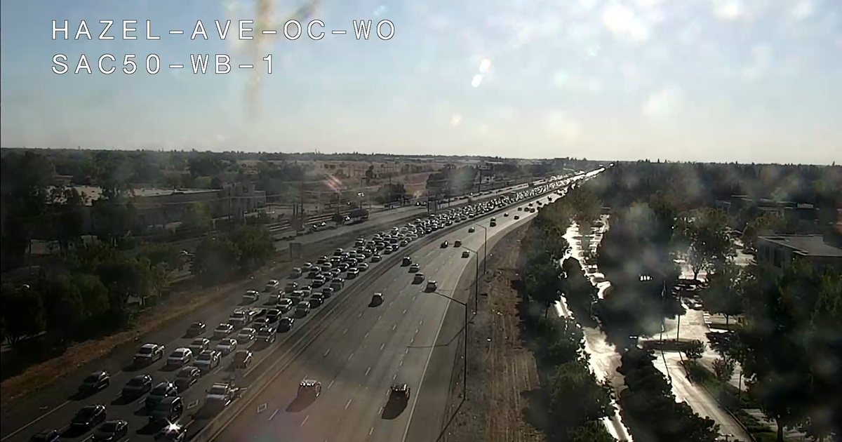 Eastbound Highway 50 blocked near Folsom due to overturned vehicle