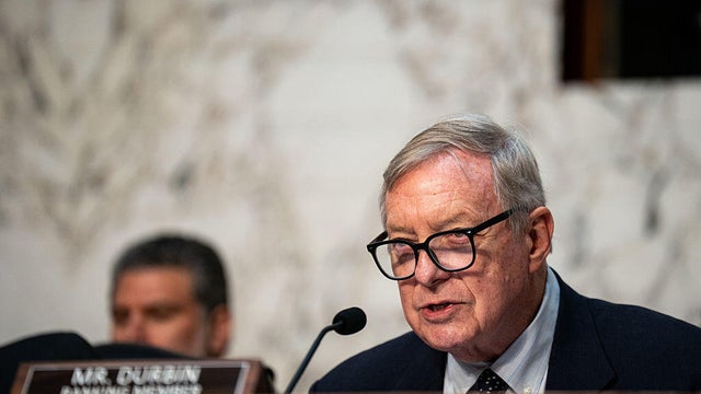 Sen. Dick Durbin of Illinois speaks during a Senate Judiciary Committee hearing in Washington, D.C., on Sept. 16, 2025. 