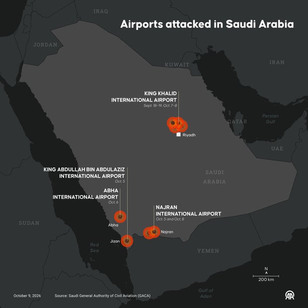 Map: Airports attacked in Saudi Arabia