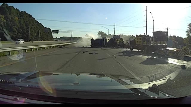 Police dashcam captures Maryland highway crash that injured 2 road workers