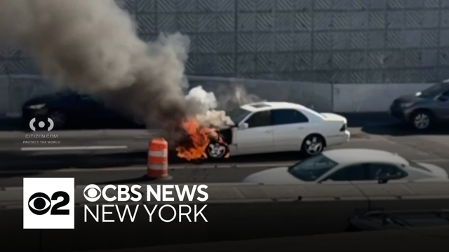 Fire engulfs car on Van Wyck Expressway