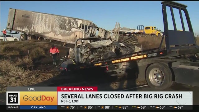 Several northbound I-5 lanes in Lodi closed after big rig crash