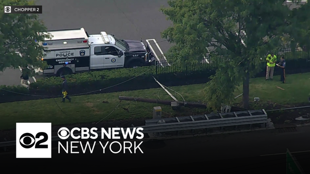 Truck slams into utility pole, knocking it down in New Jersey
