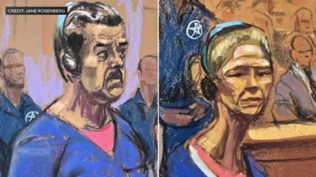Courtroom sketches of Nicol&aacute;s Maduro and his wife, Cilia Flores 