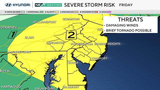 Slight risk for severe storms across the Philadelphia area on Friday 