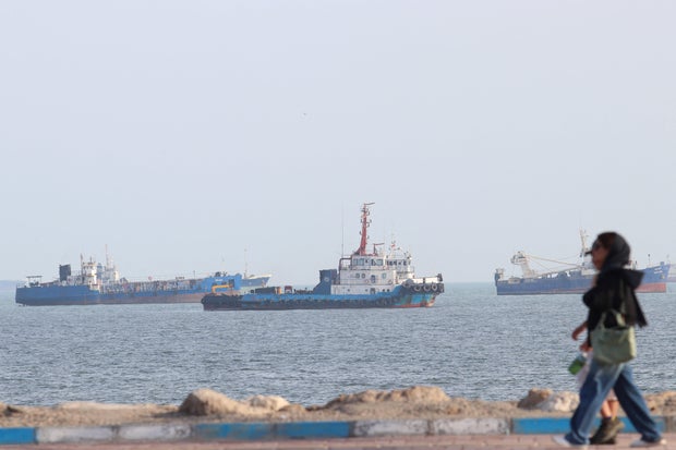 Vessels in the Strait of Hormuz near the beach of Bandar Abbas