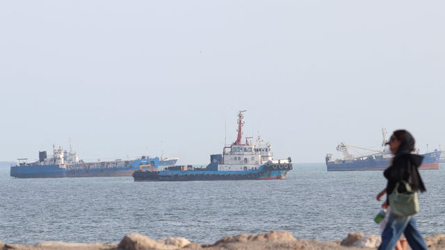 Vessels in the Strait of Hormuz near the beach of Bandar Abbas 