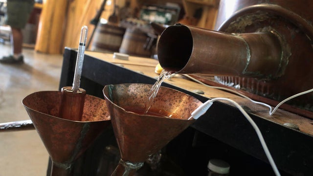 Moonshine runs from the still at Casey Jones Distillery on Aug. 16, 2017, in Hopkinsville, Kentucky. 