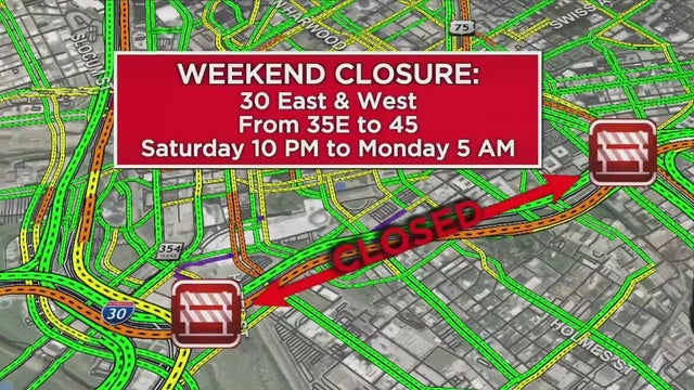 I-30 east and westbound in downtown Dallas closed through weekend, again