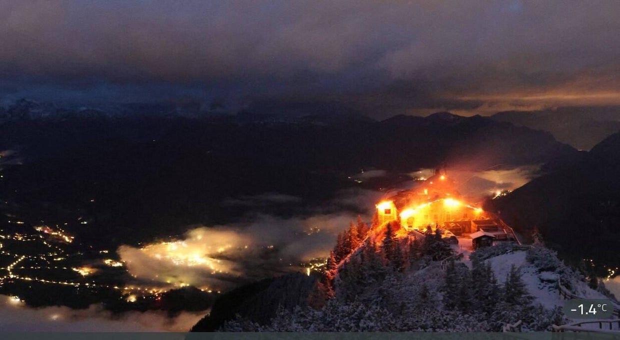 Still from webcam of the Kehlsteinhaus on early October 24, 2026, after a large fire broke out in the southern German state of Bavaria. Berchtesgaden /AFP via Getty Images