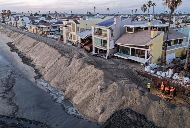 Reinforcement And Repair Work Performed Along Long Beach Boardwalk As High Tide Flooding Continues To Batter Coast 