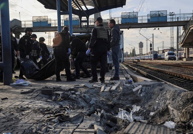 Aftermath of a Russian drone strike on a railway station in Dnipro
