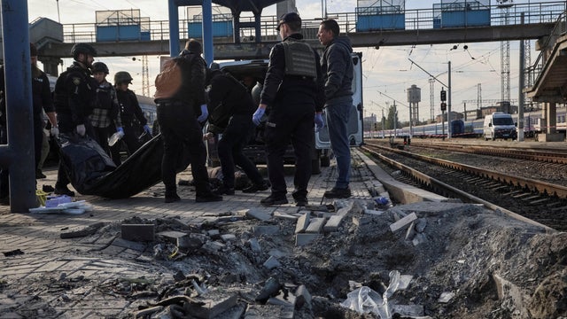 Aftermath of a Russian drone strike on a railway station in Dnipro 