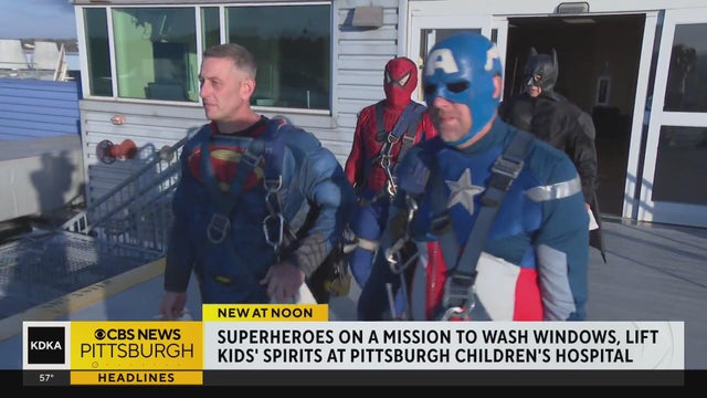 "Superheroes" wash the windows at UPMC Children's Hospital