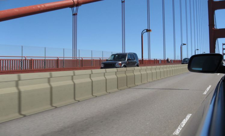 Simulated image of moveable median barrier on the Golden Gate Bridge. (Golden Gate Bridge Highway & Transportation District)