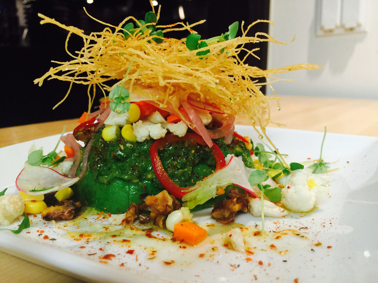 Chef Adam Sobel's Brokaw Avocado with Pickled Hot Peppers and Summer Vegetables (credit: Foodie Chap/Liam Mayclem)
