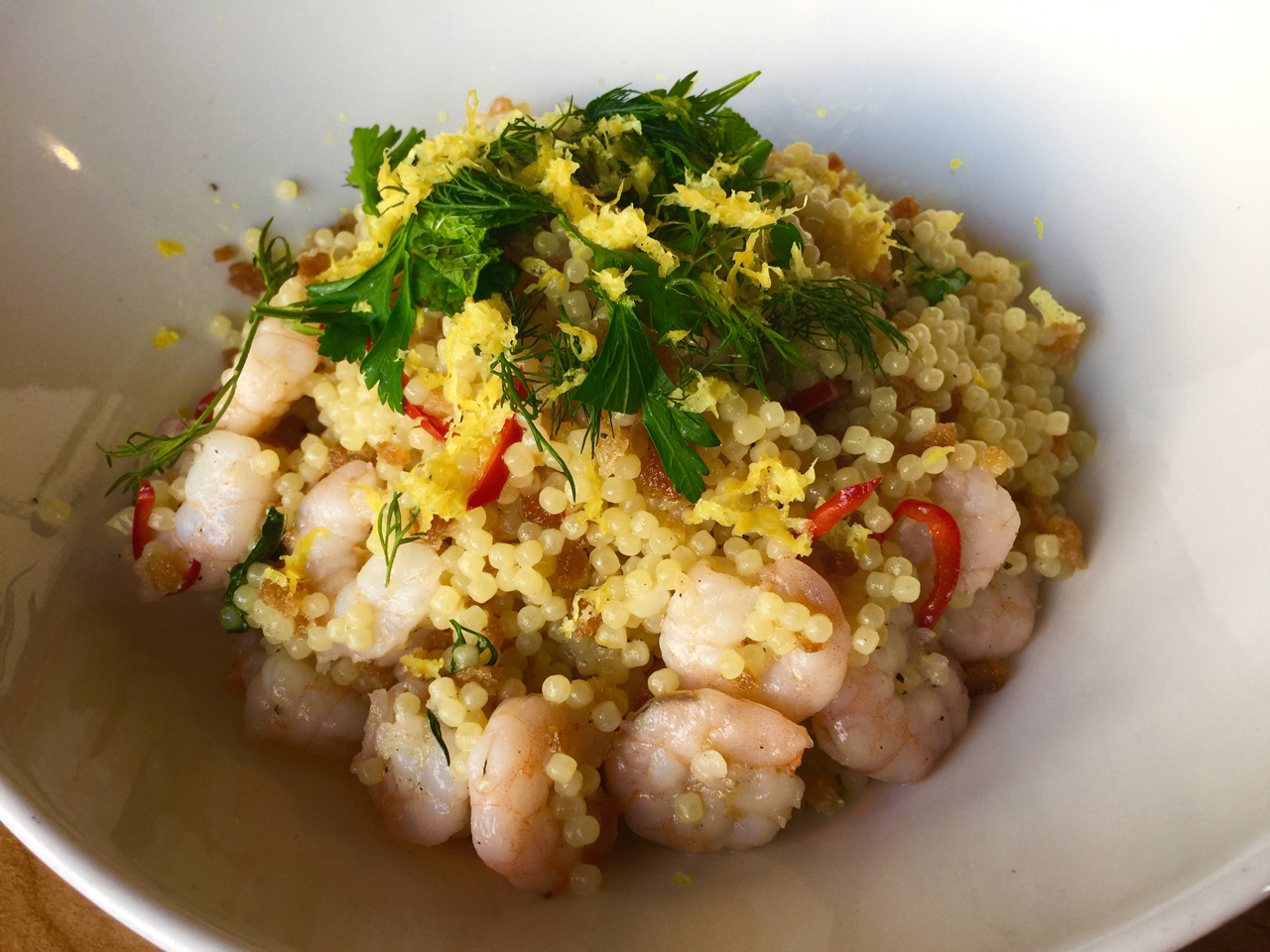 Chef Gordon Drysdale's Shrimp Pastina Plateup (credit: Foodie Chap/Liam Mayclem)