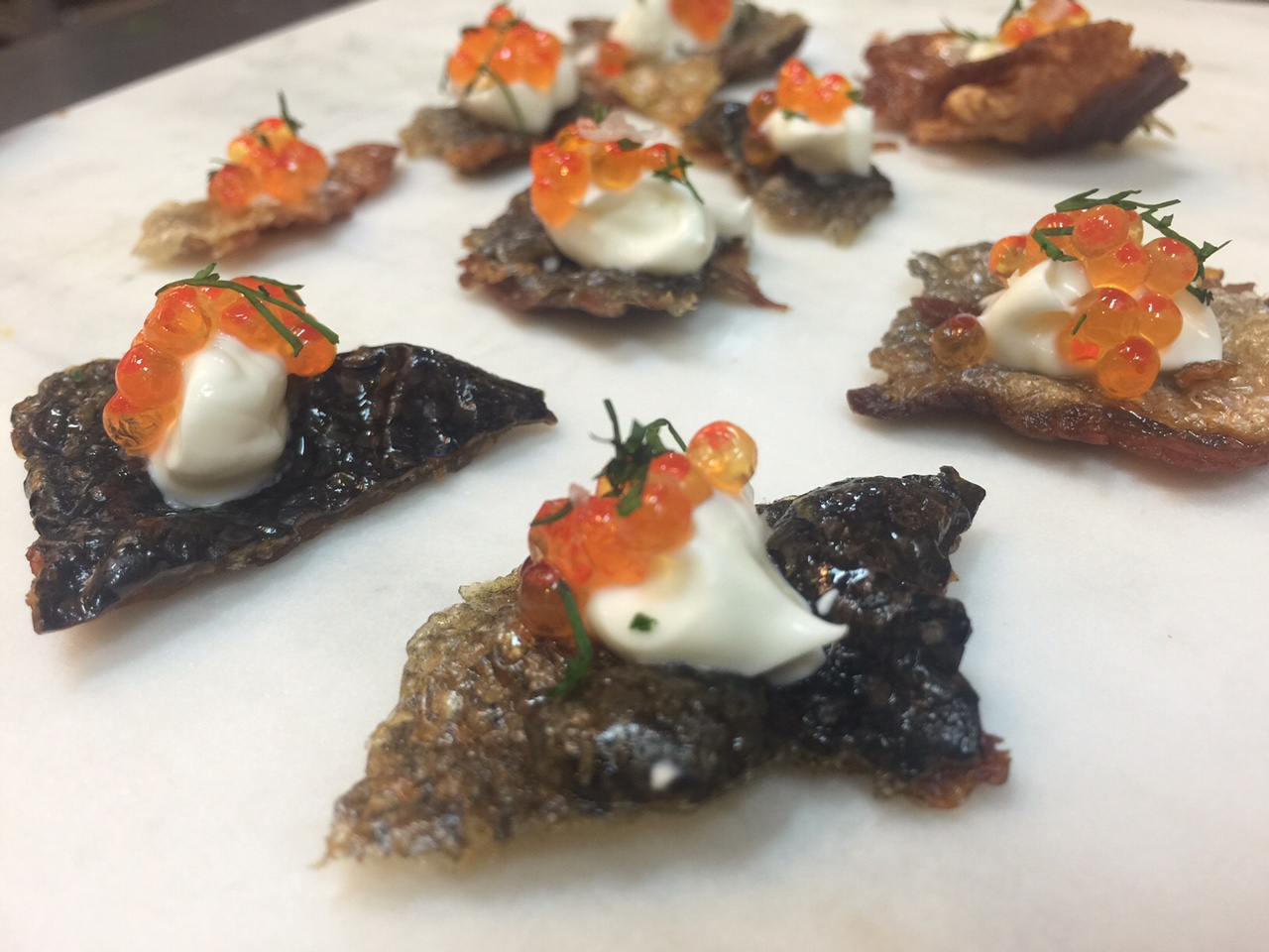 Salmon Chip with Smoked Trout Roe